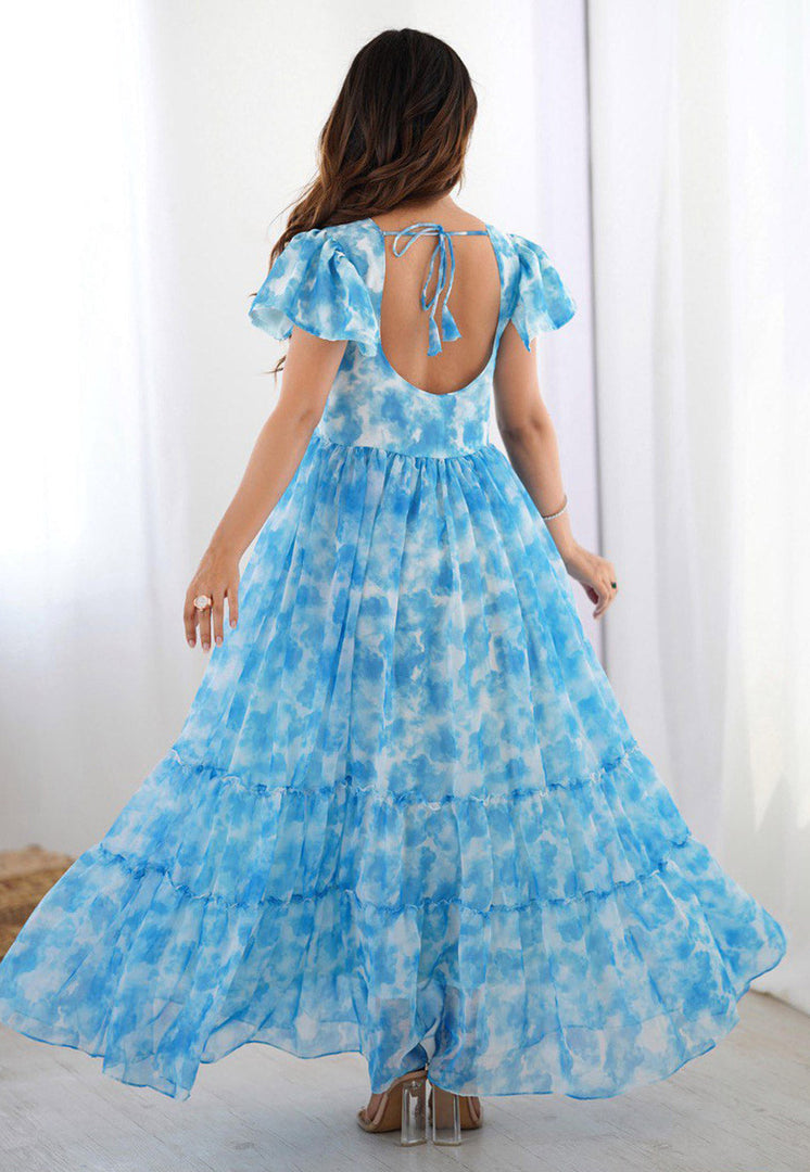 Sky Blue Faux Georgette Printed Gown
