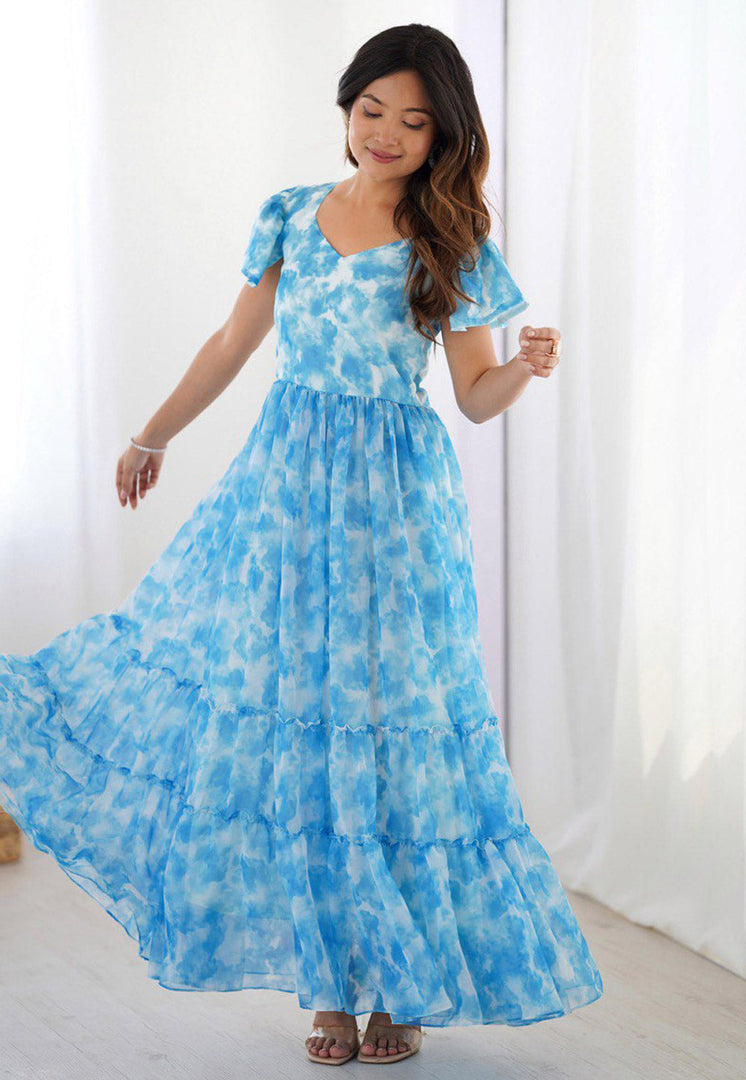 Sky Blue Faux Georgette Printed Gown