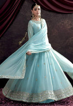 Load image into Gallery viewer, Sky Blue Faux Georgette Readymade Anarkali Suit
