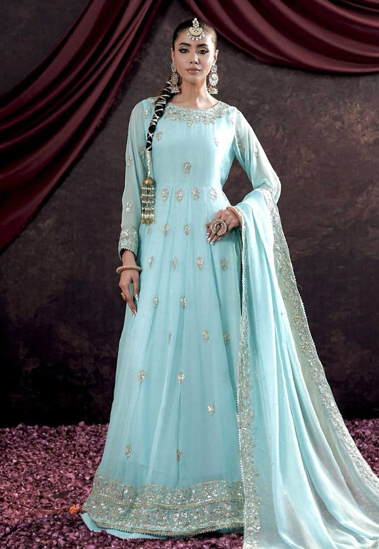 Sky Blue Faux Georgette Readymade Anarkali Suit