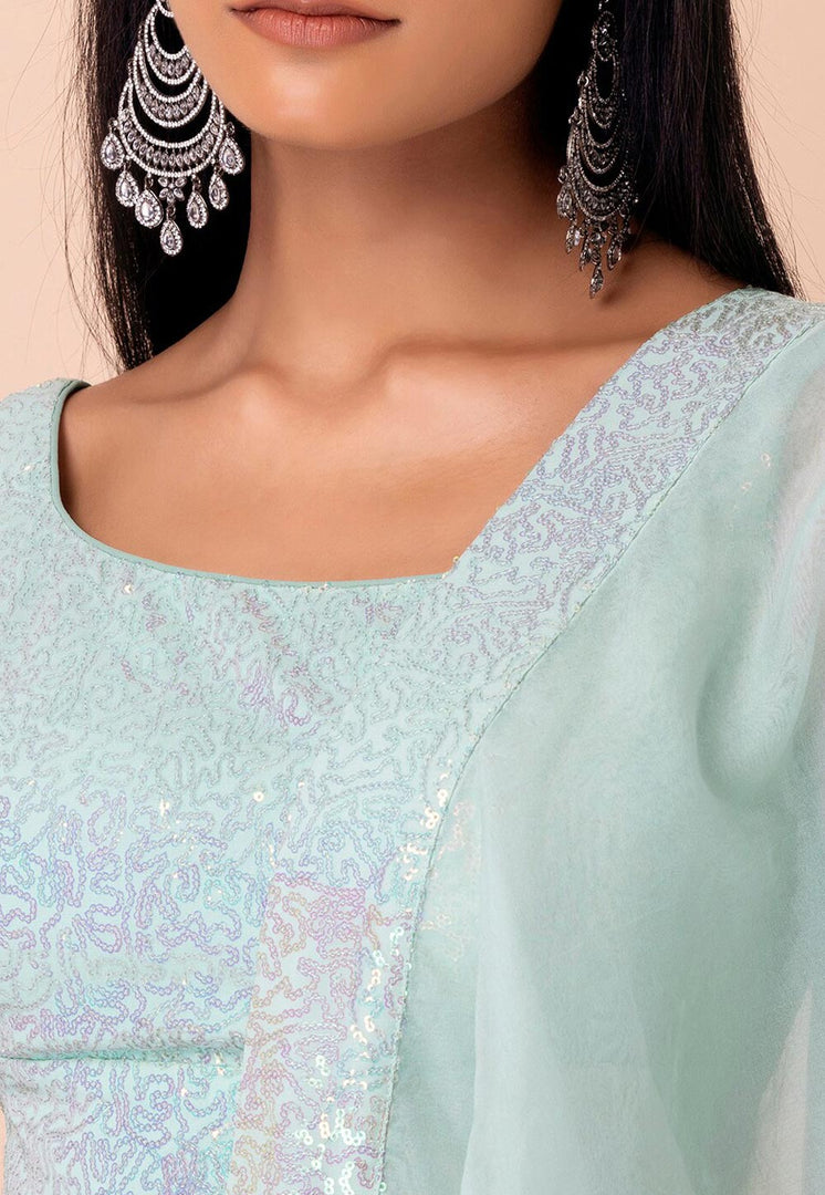 Sky Blue Georgette A Line Lehenga Choli