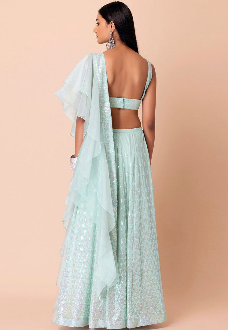 Sky Blue Georgette A Line Lehenga Choli