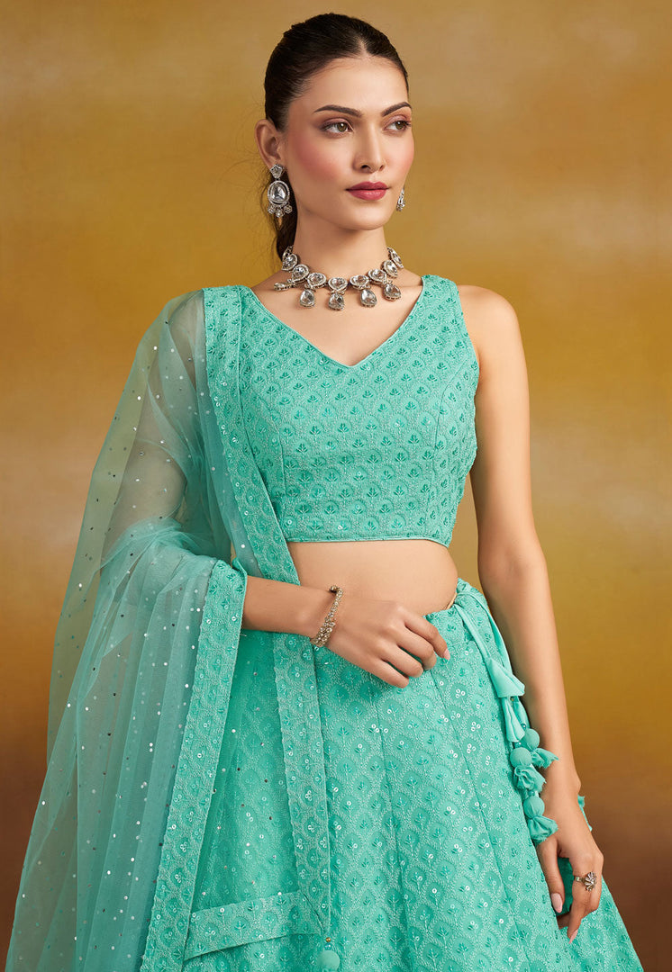 Sky Blue Georgette Lehenga Choli