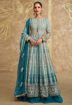Load image into Gallery viewer, Sky Blue Georgette Long Choli Lehenga
