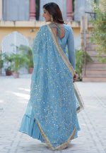 Load image into Gallery viewer, Sky Blue Georgette Readymade Long Anarkali Suit
