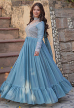 Load image into Gallery viewer, Sky Blue Georgette Readymade Long Anarkali Suit
