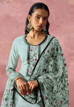 Load image into Gallery viewer, Sky Blue Georgette Readymade Pant Style Suit
