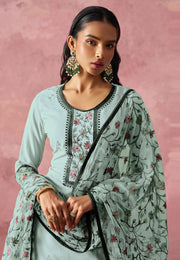 Sky Blue Georgette Readymade Pant Style Suit