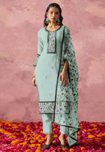 Load image into Gallery viewer, Sky Blue Georgette Readymade Pant Style Suit
