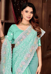 Sky Blue Georgette Saree With Blouse