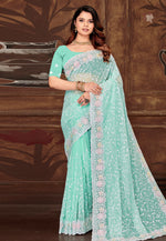 Load image into Gallery viewer, Sky Blue Georgette Saree With Blouse
