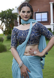 Sky Blue Georgette Saree With Blouse