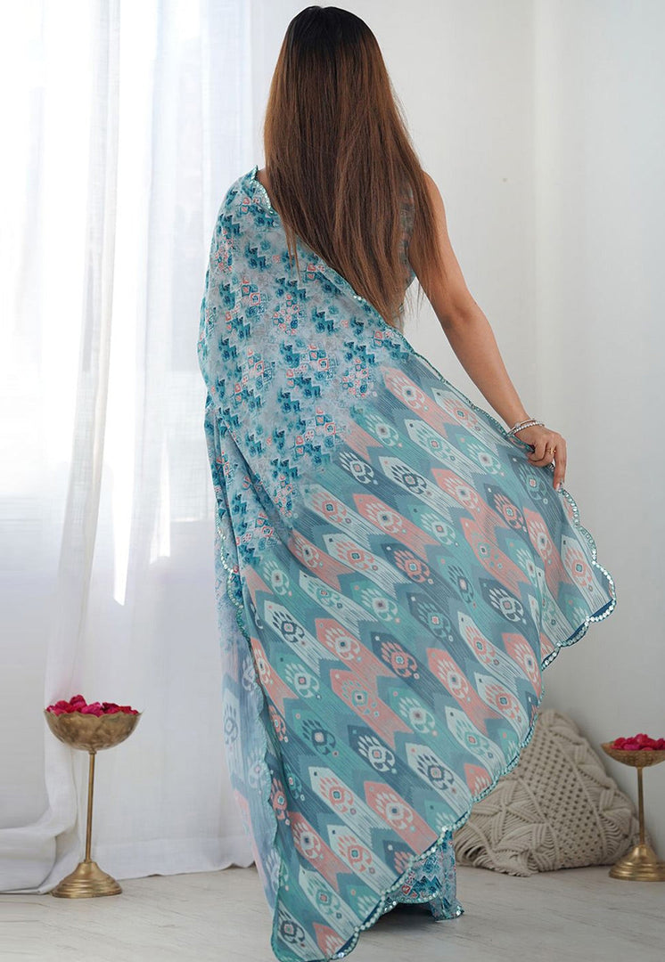 Sky Blue Georgette Saree With Blouse