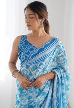 Load image into Gallery viewer, Sky Blue Georgette Saree With Blouse
