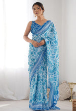 Load image into Gallery viewer, Sky Blue Georgette Saree With Blouse
