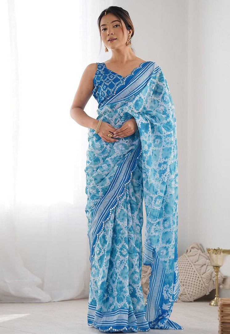 Sky Blue Georgette Saree With Blouse