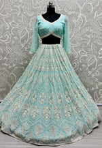 Load image into Gallery viewer, Sky Blue Georgette Wedding Lehenga Choli
