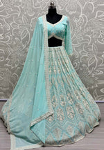 Load image into Gallery viewer, Sky Blue Georgette Wedding Lehenga Choli
