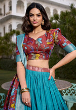 Load image into Gallery viewer, Sky Blue Jacquard Silk Circular Lehenga Choli
