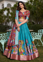 Load image into Gallery viewer, Sky Blue Jacquard Silk Circular Lehenga Choli
