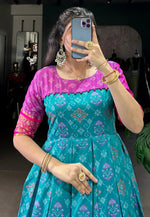 Load image into Gallery viewer, Sky Blue Jacquard Silk Printed Gown
