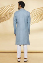 Load image into Gallery viewer, Sky Blue Jute Indo Western Sherwani
