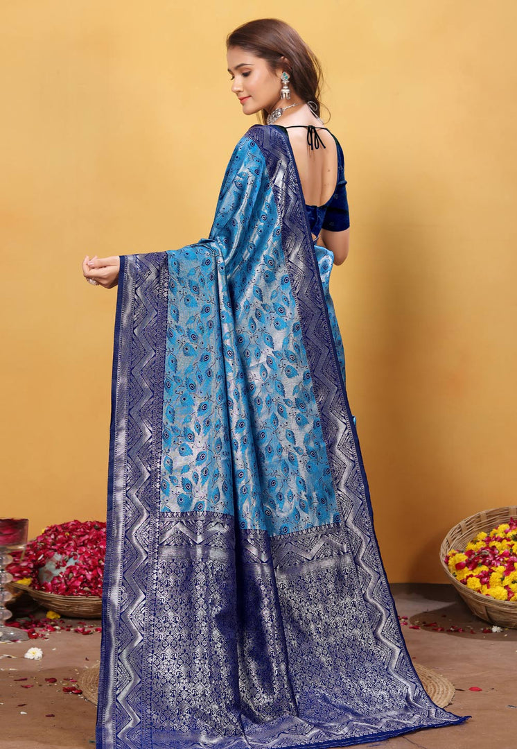 Sky Blue Kanjivaram Silk Saree