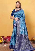Load image into Gallery viewer, Sky Blue Kanjivaram Silk Saree
