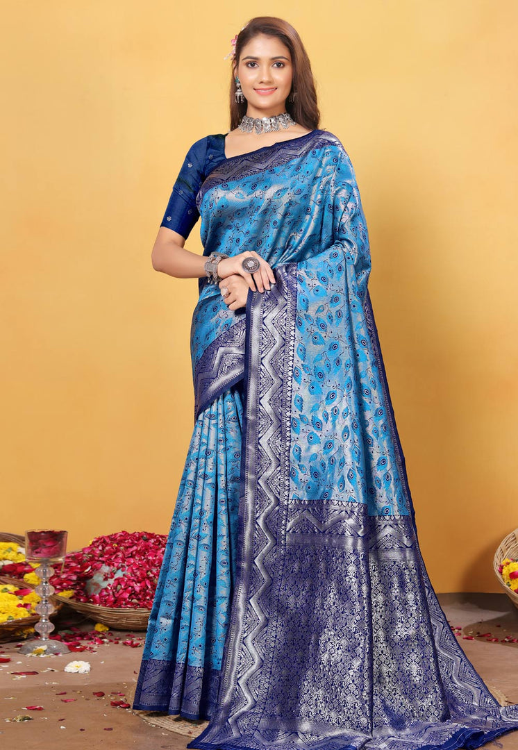 Sky Blue Kanjivaram Silk Saree