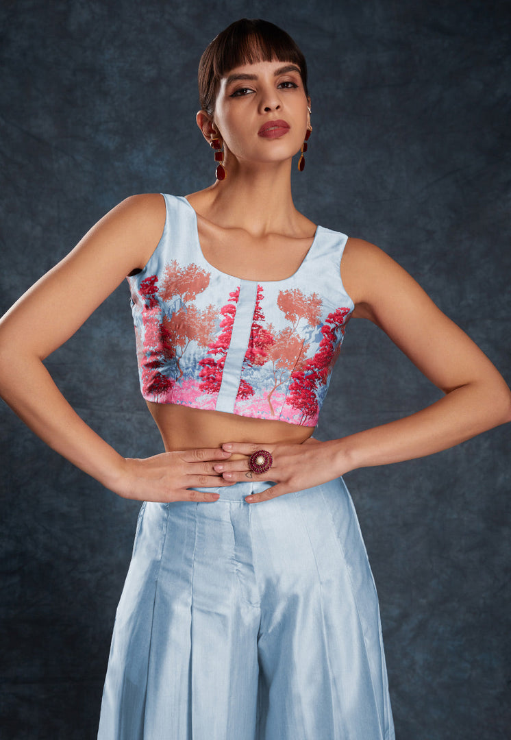 Sky Blue Linen Printed Co-Ords Set
