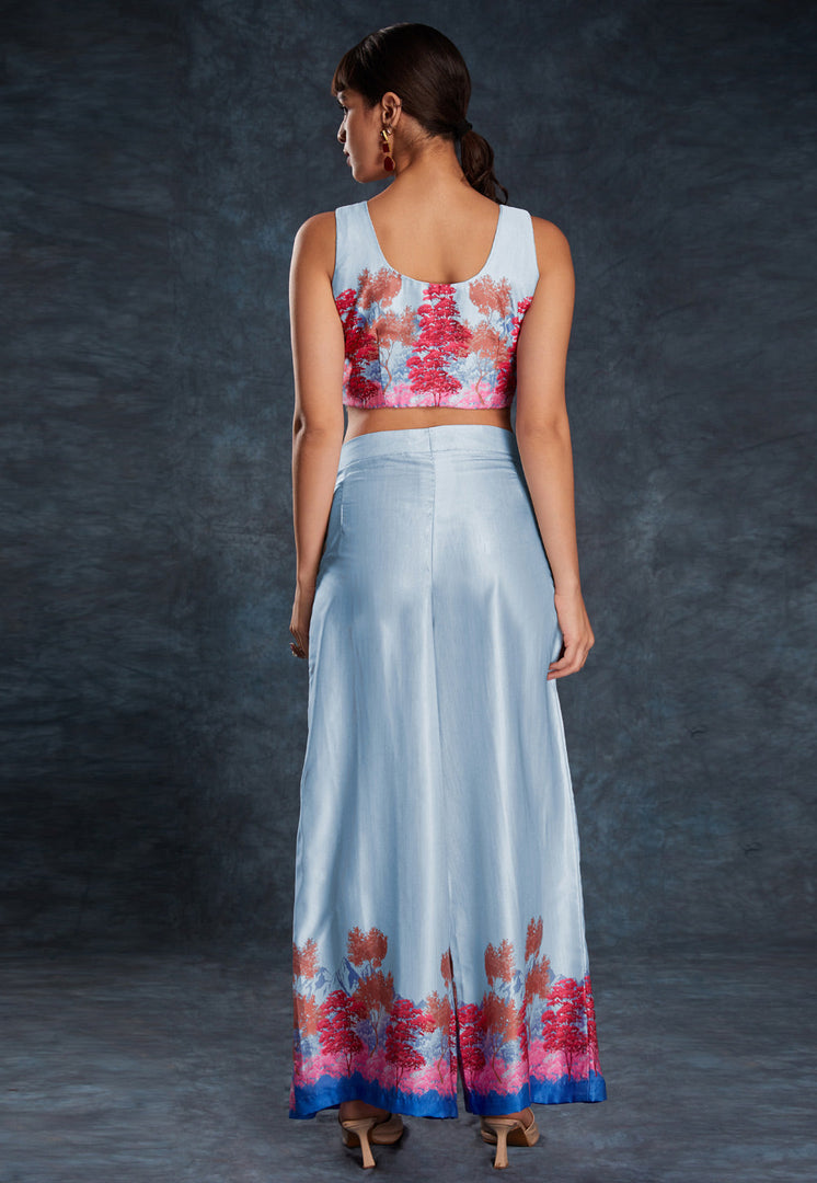 Sky Blue Linen Printed Co-Ords Set