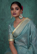 Load image into Gallery viewer, Sky Blue Linen Saree With Blouse
