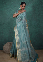 Load image into Gallery viewer, Sky Blue Linen Saree With Blouse

