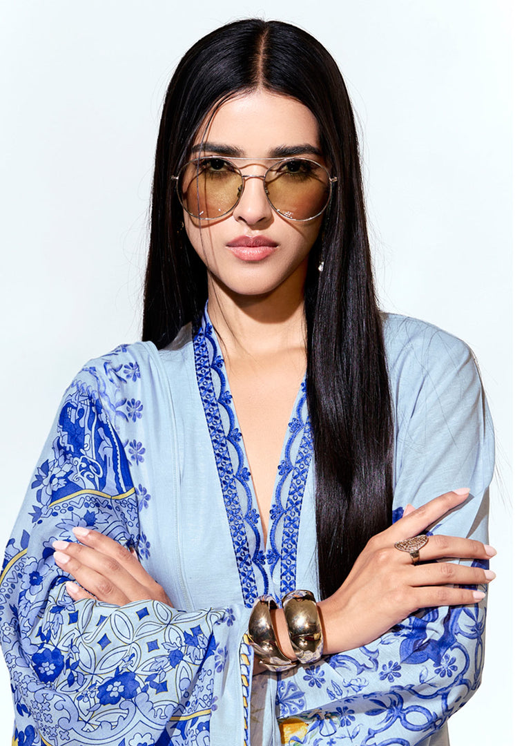 Sky Blue Linen Straight Suit