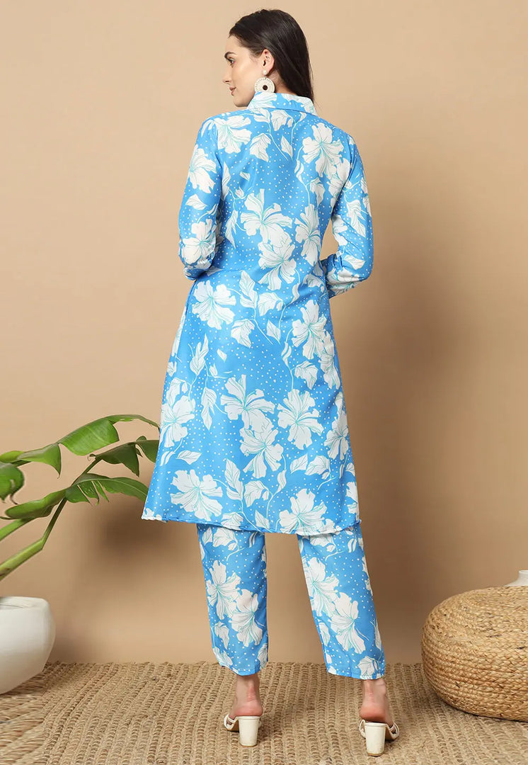 Sky Blue Muslin Kurta Set With Pent