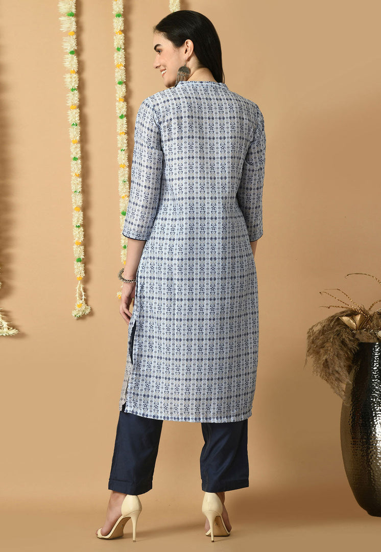 Sky Blue Muslin Kurta Set With Pent