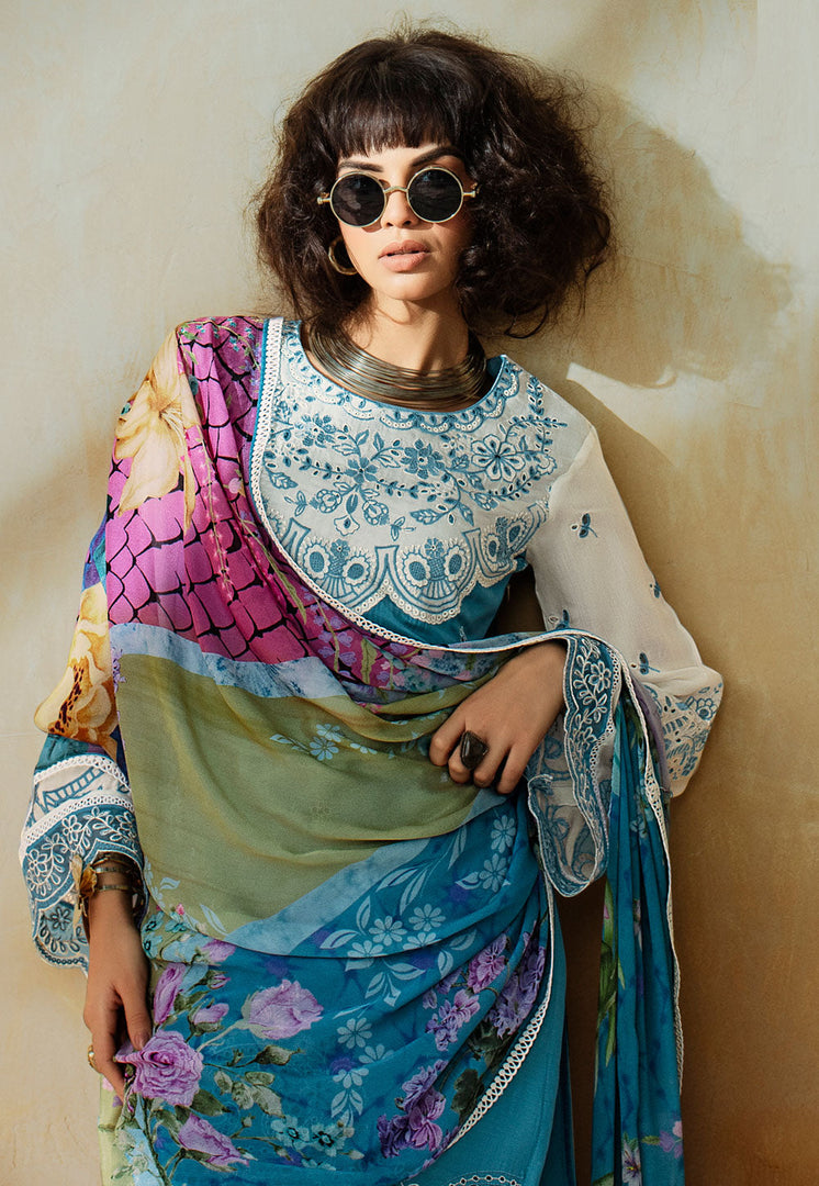 Sky Blue Muslin Pakistani Suit