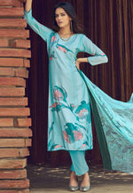 Load image into Gallery viewer, Sky Blue Muslin Pant Style Suit

