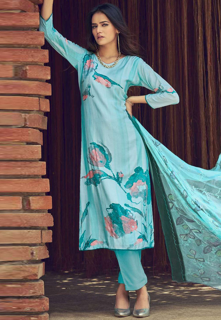 Sky Blue Muslin Pant Style Suit