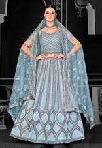 Load image into Gallery viewer, Sky Blue Net A Line Lehenga Choli
