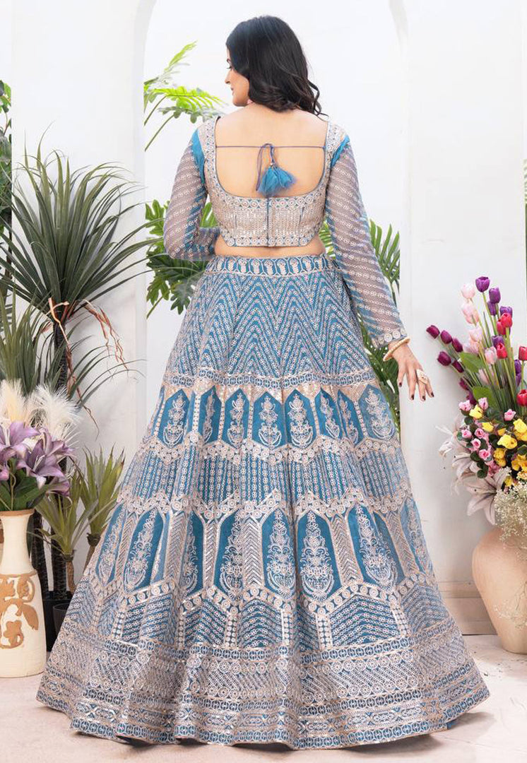 Sky Blue Net Circular Lehenga Choli