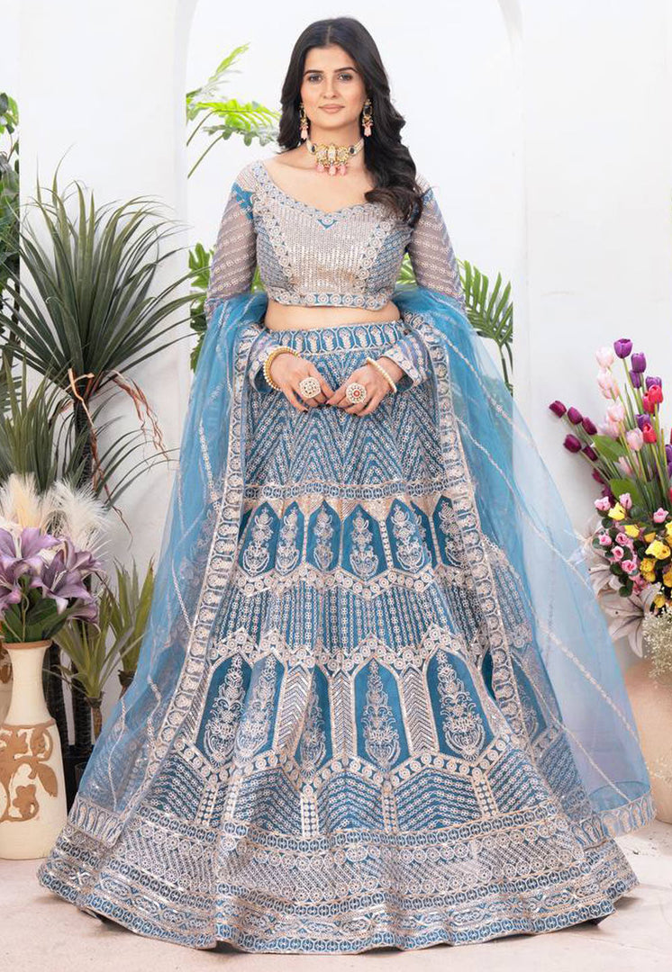 Sky Blue Net Circular Lehenga Choli