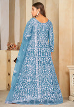 Load image into Gallery viewer, Sky Blue Net Embroidered Anarkali Suit
