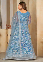 Load image into Gallery viewer, Sky Blue Net Embroidered Anarkali Suit
