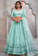 Load image into Gallery viewer, Sky Blue Net Lehenga Choli
