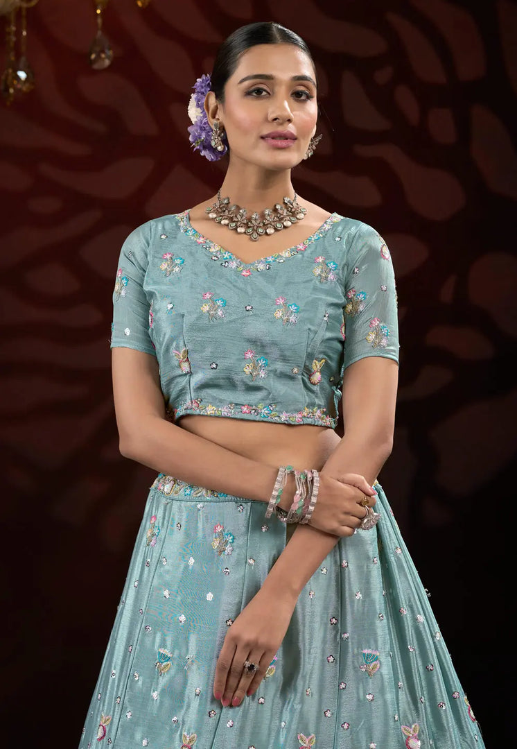 Sky Blue Net Lehenga Choli