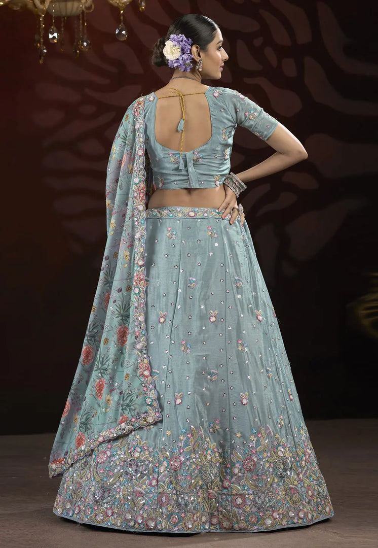 Sky Blue Net Lehenga Choli