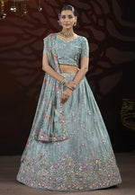 Load image into Gallery viewer, Sky Blue Net Lehenga Choli

