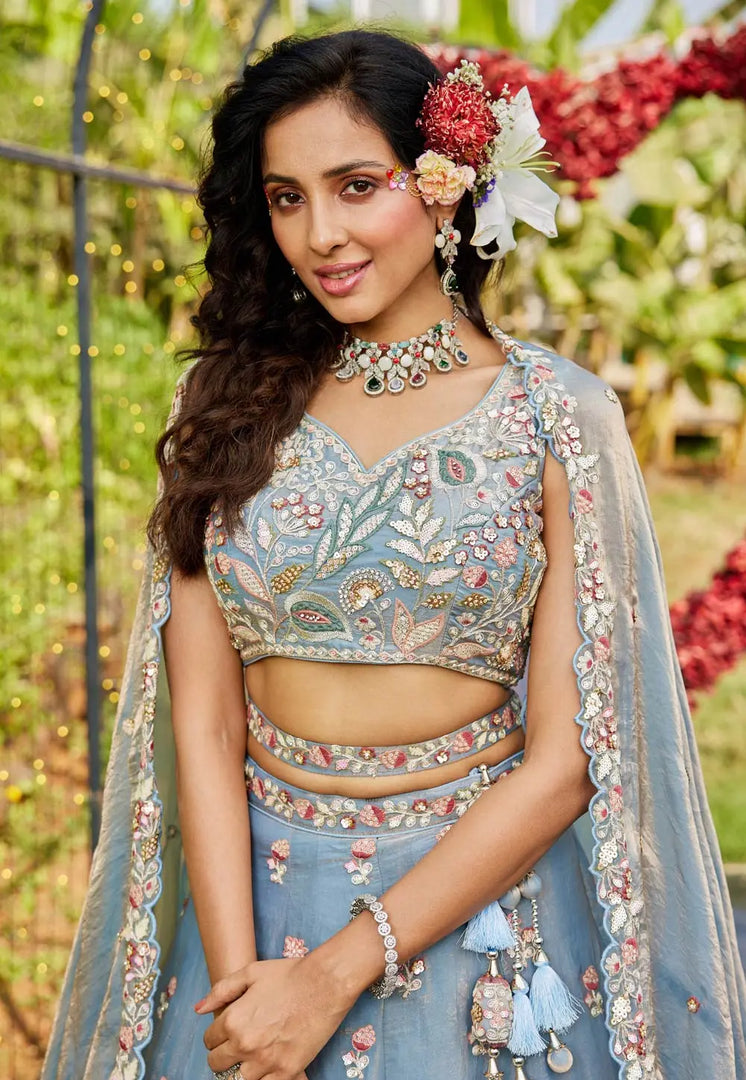 Sky Blue Net Lehenga Choli