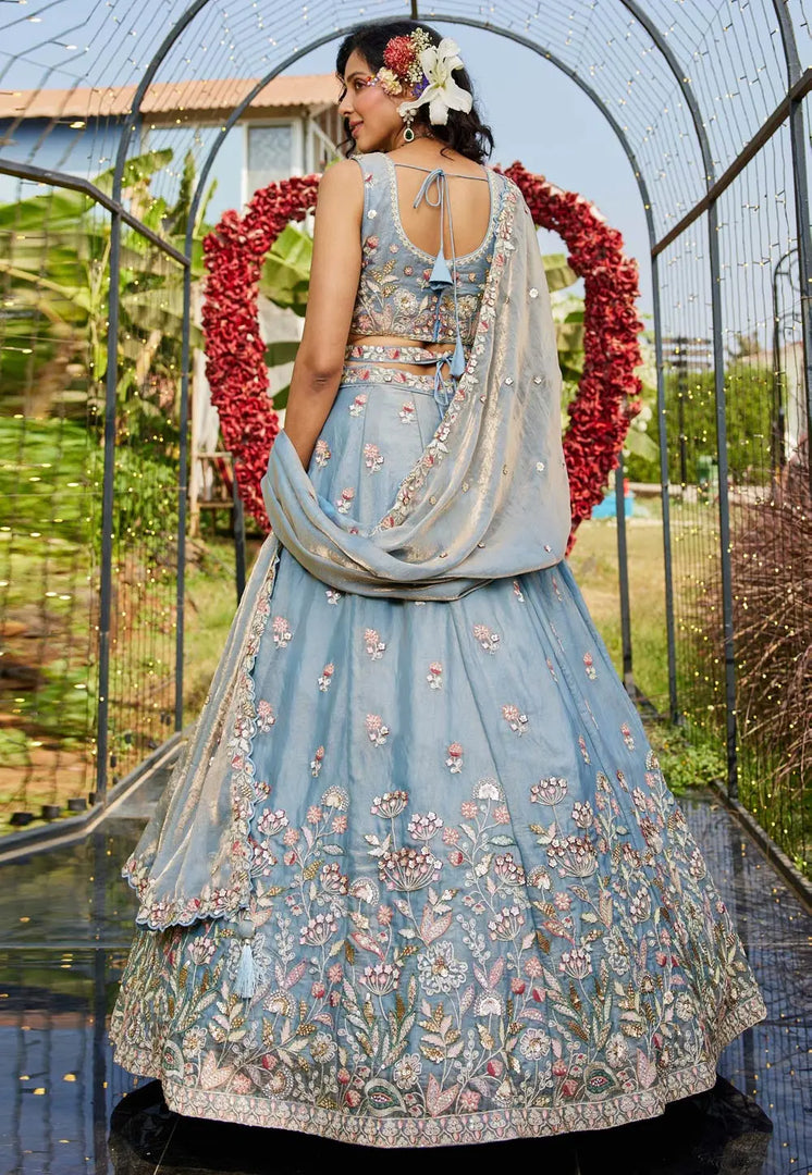 Sky Blue Net Lehenga Choli